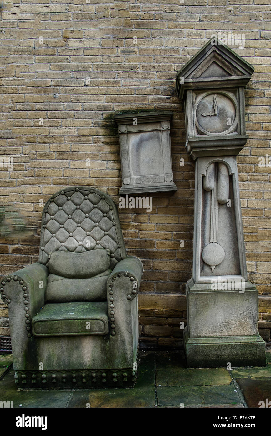 Grandads Clock and Chair 1992, by Timothy Shutter, Chapel Street, Bradford. Stock Photo
