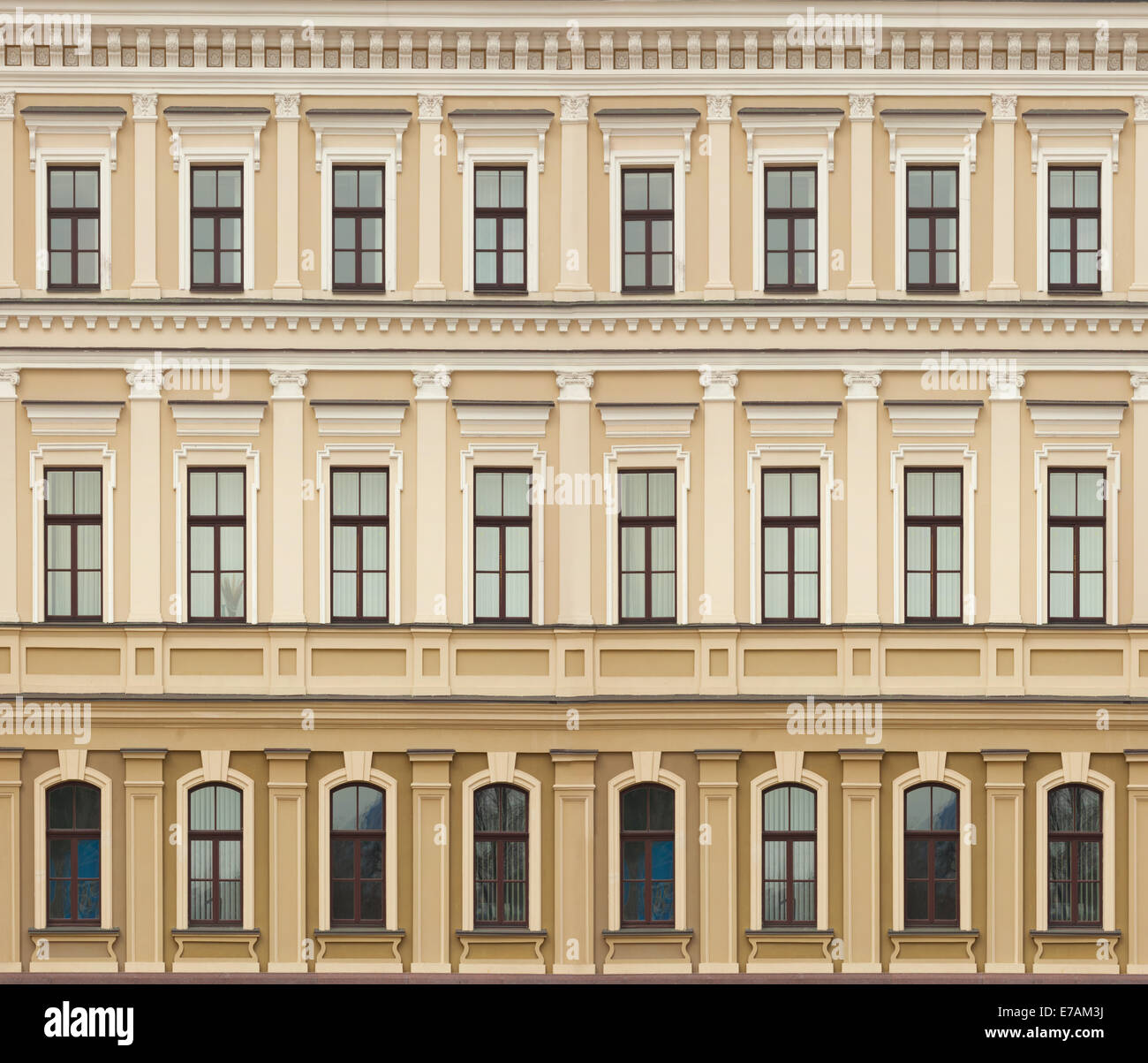 Neoclassic architecture wall with windows vintage building background