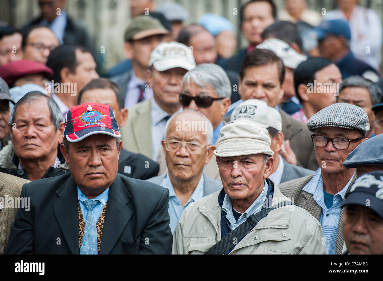 London, UK. 11th Sept, 2014. Gurkha veterans and their wives gather to meet Jackie Doyle-Price MP (Leader of the APPG on Gurkha welfare) to looby her on improved pensions - to bring them in line with serving soldiers. On a day of three protests outside Parliament, Westminster, London, UK. Credit:  Guy Bell/Alamy Live News Stock Photo