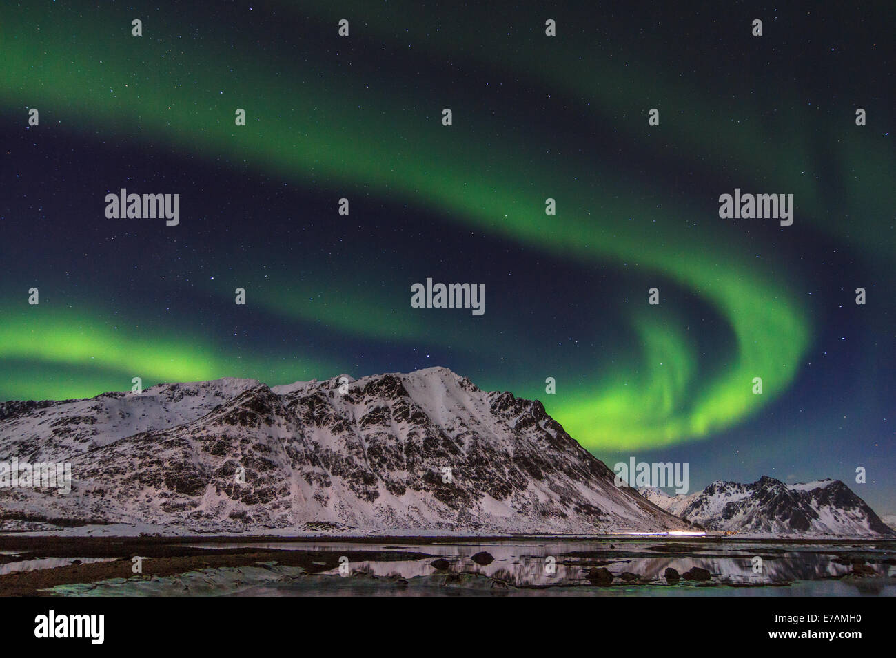 Northern lights on  the Norwegian fjords Stock Photo