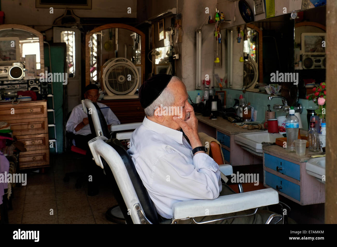 A barber shop in Jaffa street West Jerusalem Israel Stock Photo