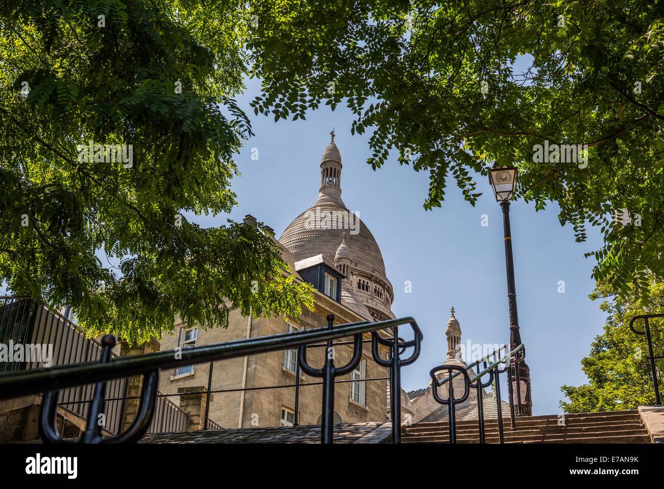 Looking up at the white dome of Sacre Coeur Montmatre Paris France. Stock Photo