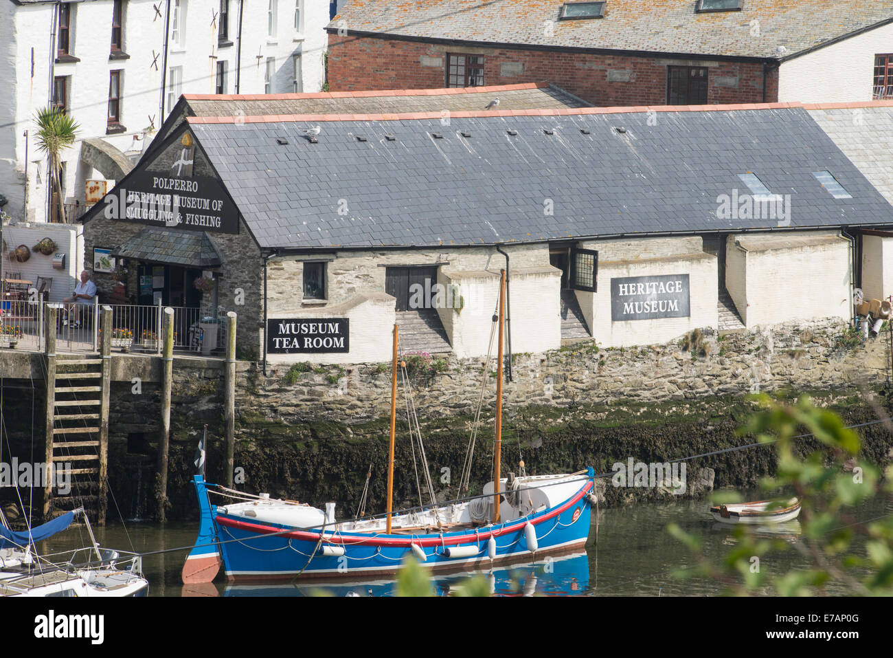 Fishing village houses and rooftops at traditional historic Polperro, Cornwall, England Stock Photo