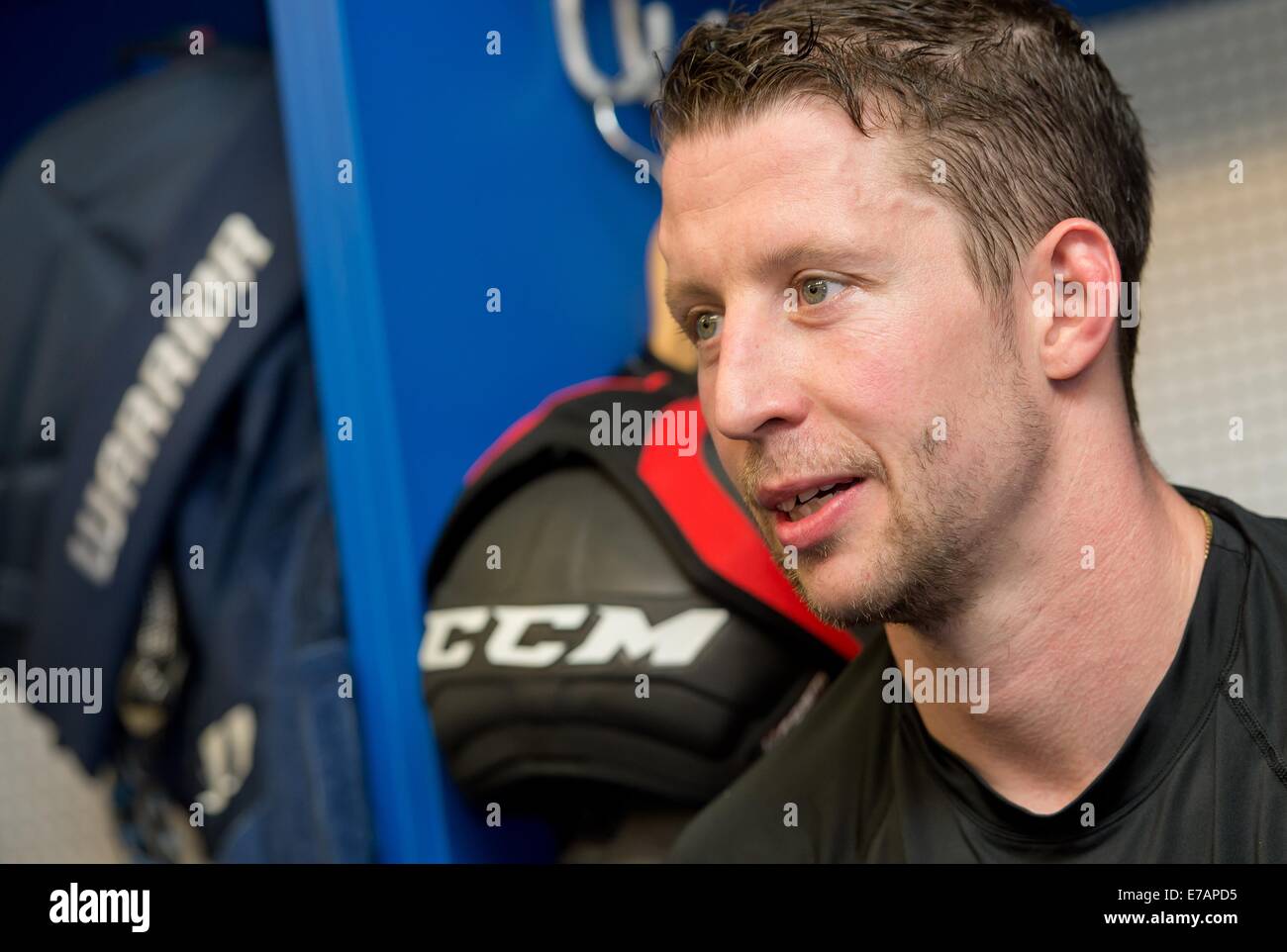 Munich, Germany. 11th Sep, 2014. Marcel Wolf of ice hockey club EHC ...