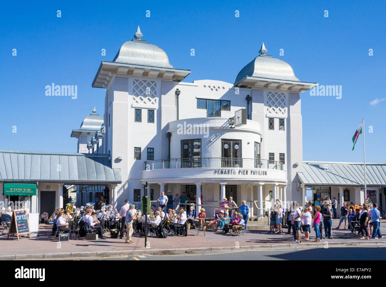 Brass band playing outside Penarth Pier Pavilion  Penarth Vale of Glamorgan South Wales GB UK Europe Stock Photo