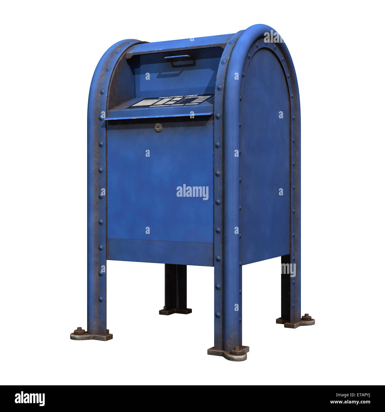 3D digital render of a blue post office mailbox isolated on white