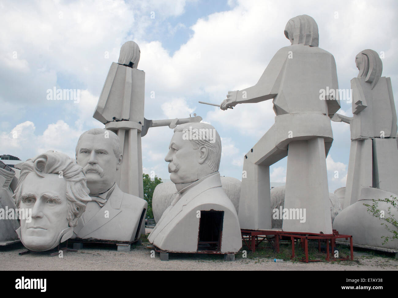 Giant sculpture of the Beatles and Presidents heads in Houston Texas Stock Photo