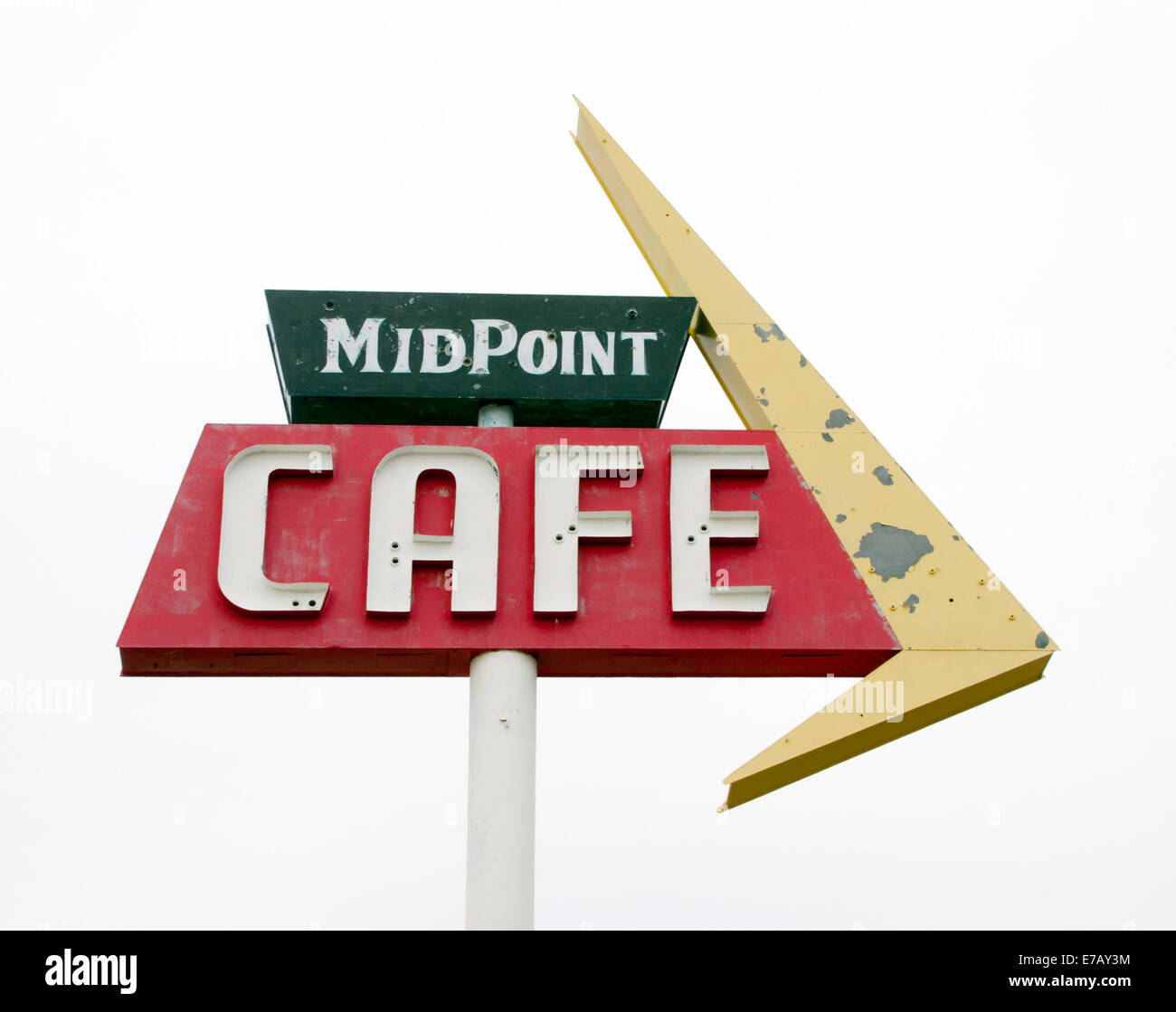 Midpoint Cafe sign on Route 66 in Adrian Texas Stock Photo