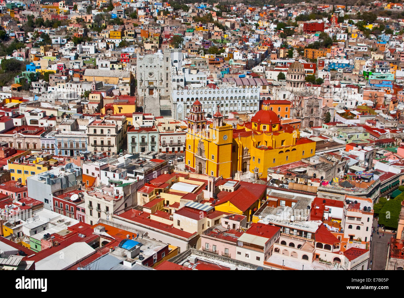 GUANAJUATO, MEXICO – Guanajuato World Heritage Site, historic city view of 16th century buildings and houses of vibrant color Stock Photo