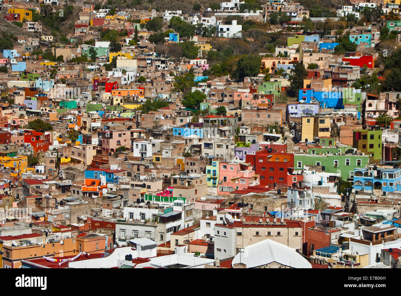GUANAJUATO, MEXICO – Guanajuato World Heritage Site, historic city view of 16th century buildings and houses of vivid colors Stock Photo