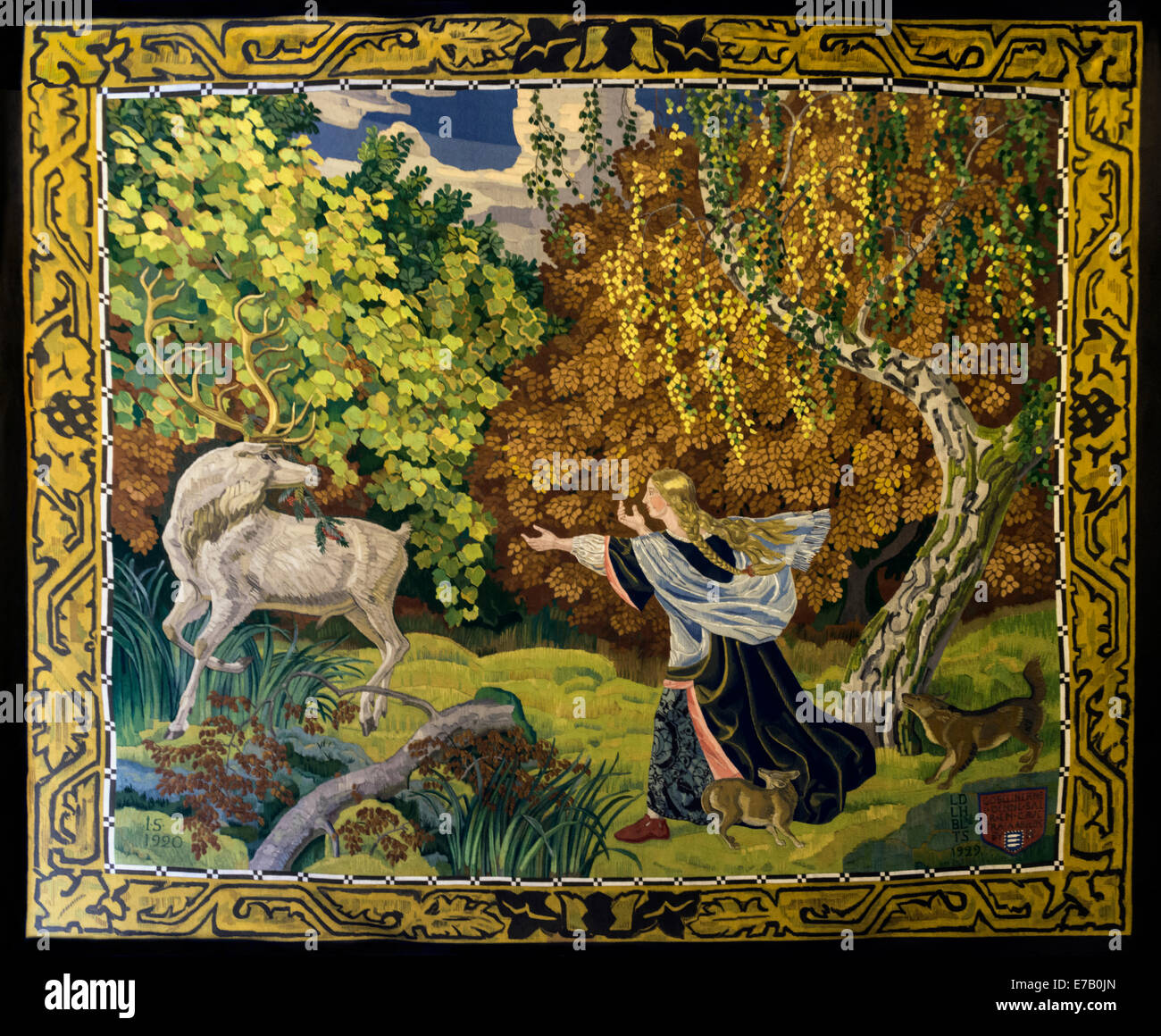 Gobelin tapestry, woman and stag, from the 1920s, Palace