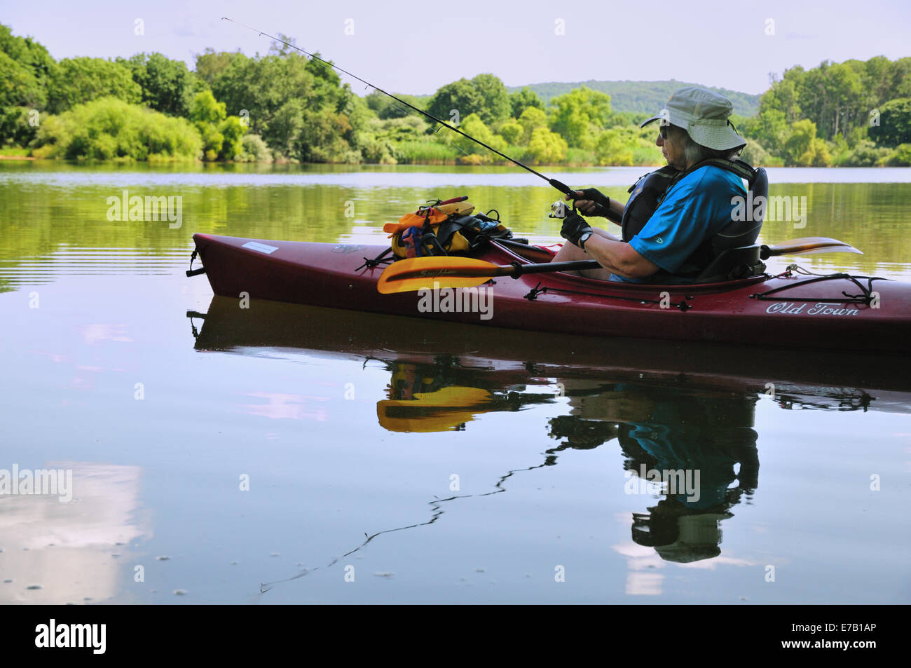 Female Kayaker Fishing At Spruce Run Reservoir Clinton New Jersey Stock Photo Alamy