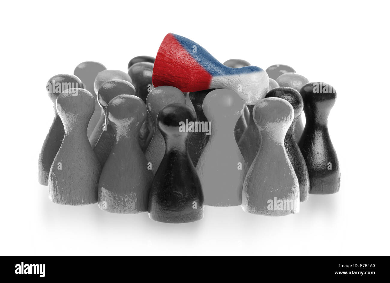 One unique pawn on top of common pawns, flag of Czech Republic Stock Photo