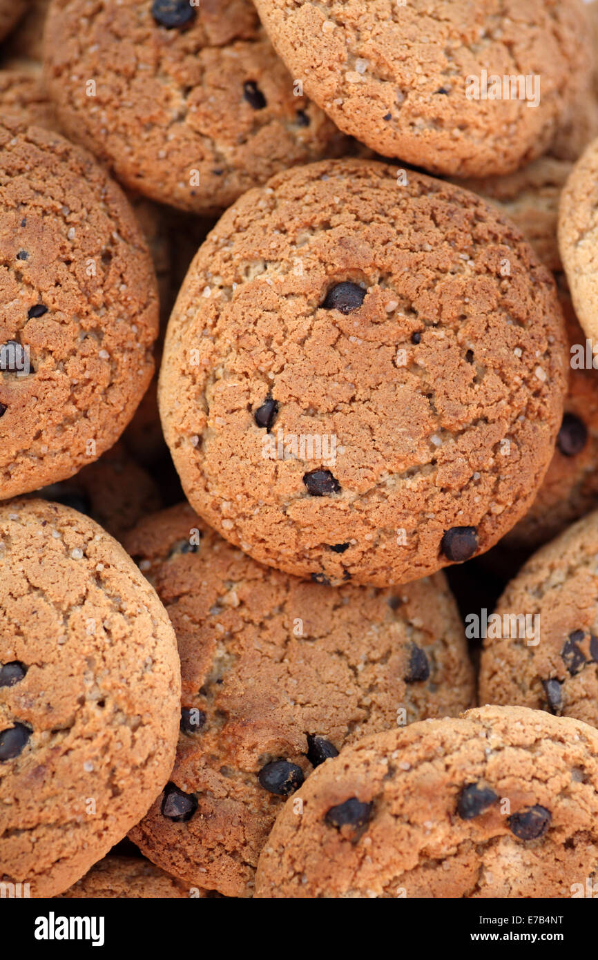 Oatmeal chocolate chip cookies. Close-up. Stock Photo