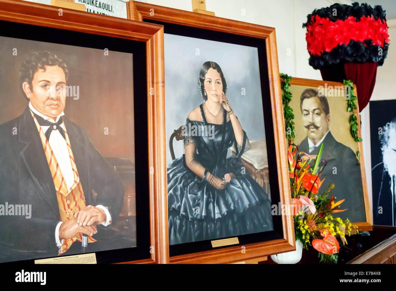 Honolulu Hawaii,Oahu,Hawaiian,Kawaiahao Church,interior inside,royal portraits,visitors travel traveling tour tourist tourism landmark landmarks,cultu Stock Photo