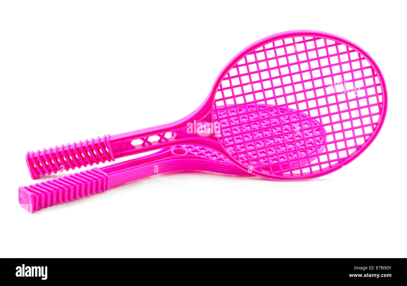 plastic tennis racket isolated on white Stock Photo