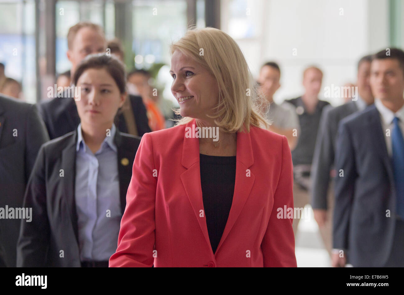 Beijing, China. 11th Sep, 2014. The Danish Prime Minister Helle Thorning-Schmidt visiting Sina Media Corporation where she was taking questions from Chinese netizens online through Weibo. © Time-Snaps Stock Photo
