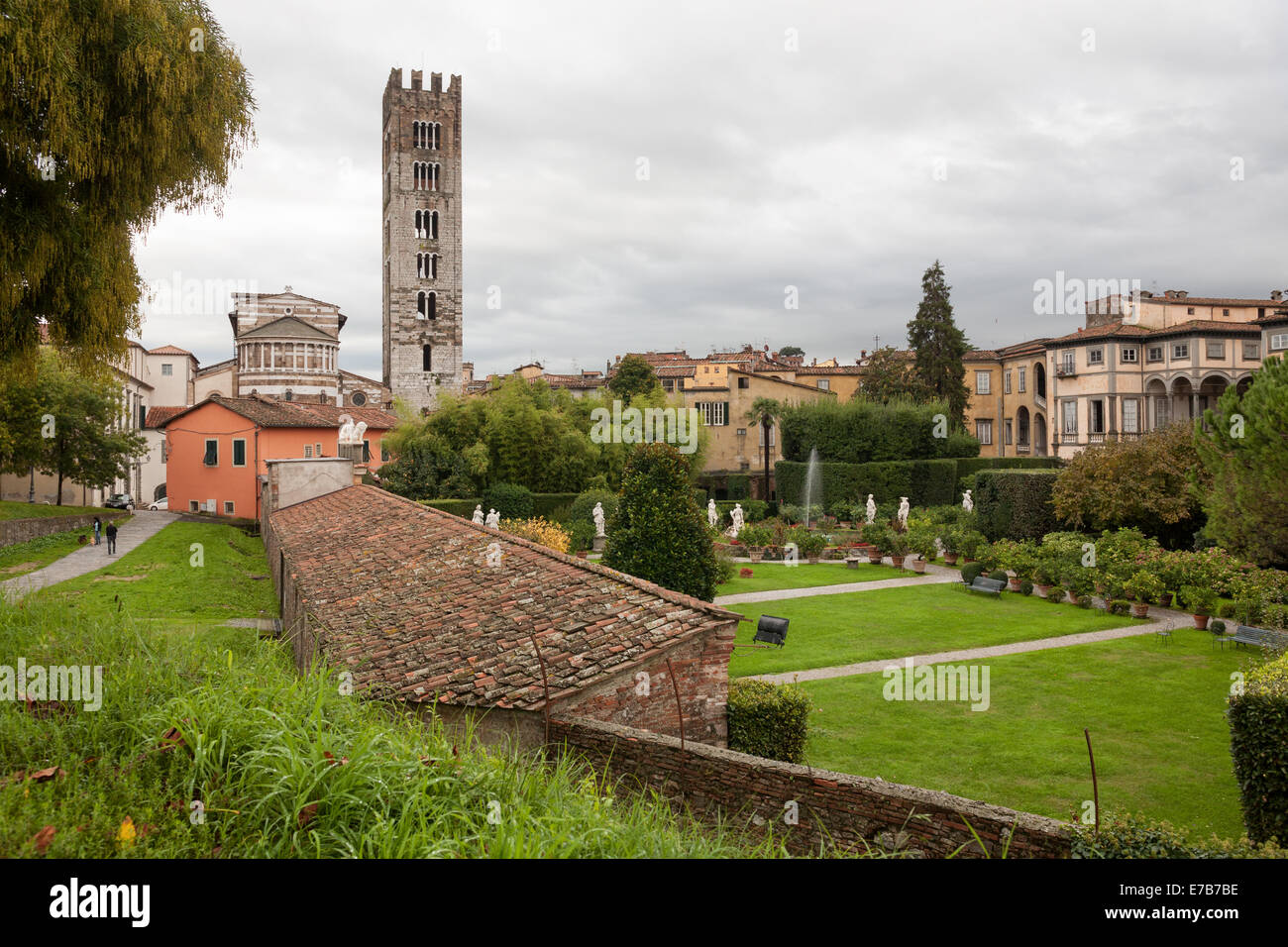 Lucca (Italy) A view from the medieval walls around the city Stock