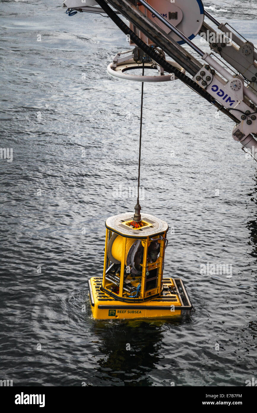 A Remotely Operated Vehicle (ROV) working offshore on the Gwynt y Mor Offshore Wind Farm Stock Photo