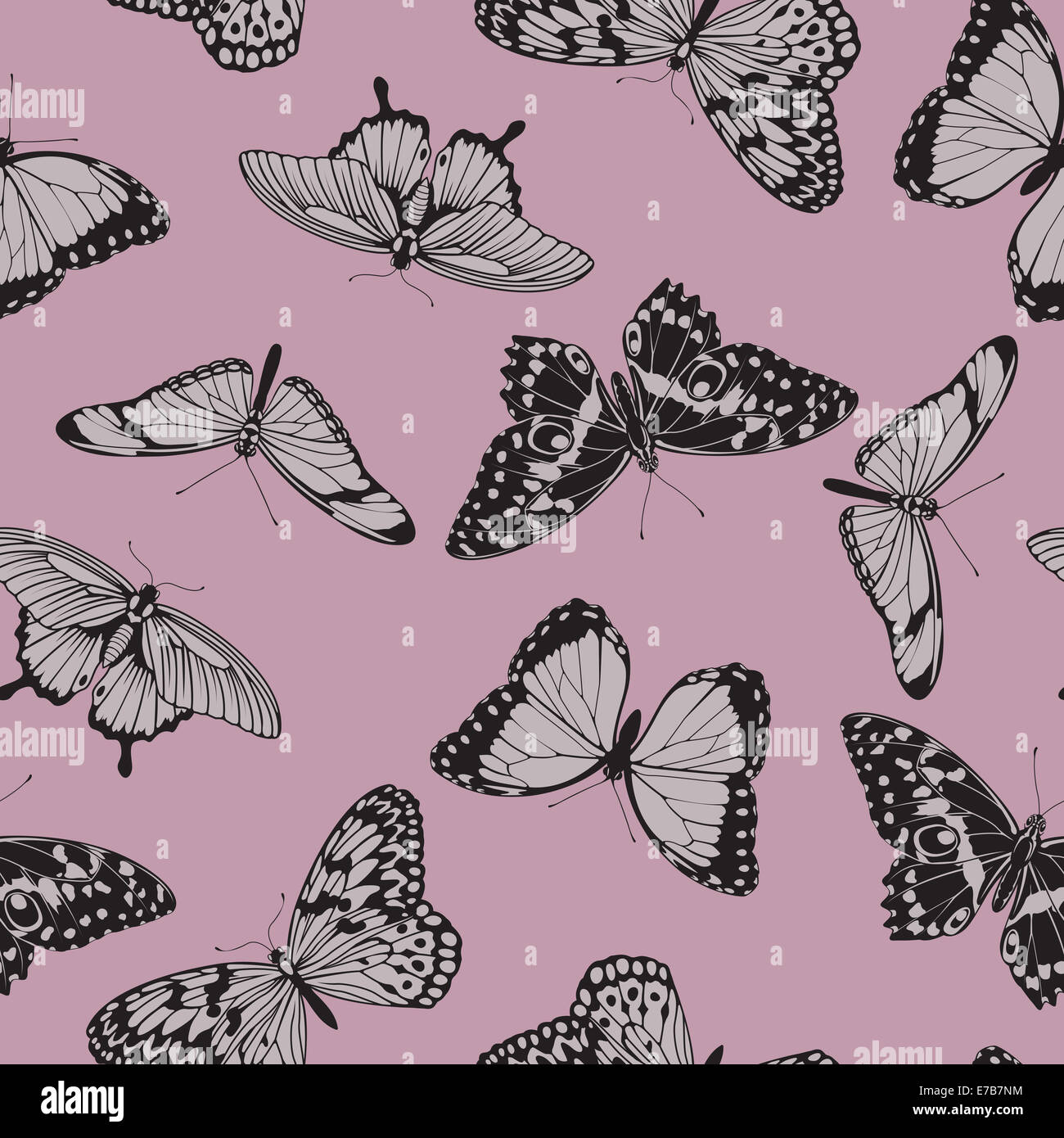 Butterfly seamless vintage background pattern illustration in muted pink tones Stock Photo