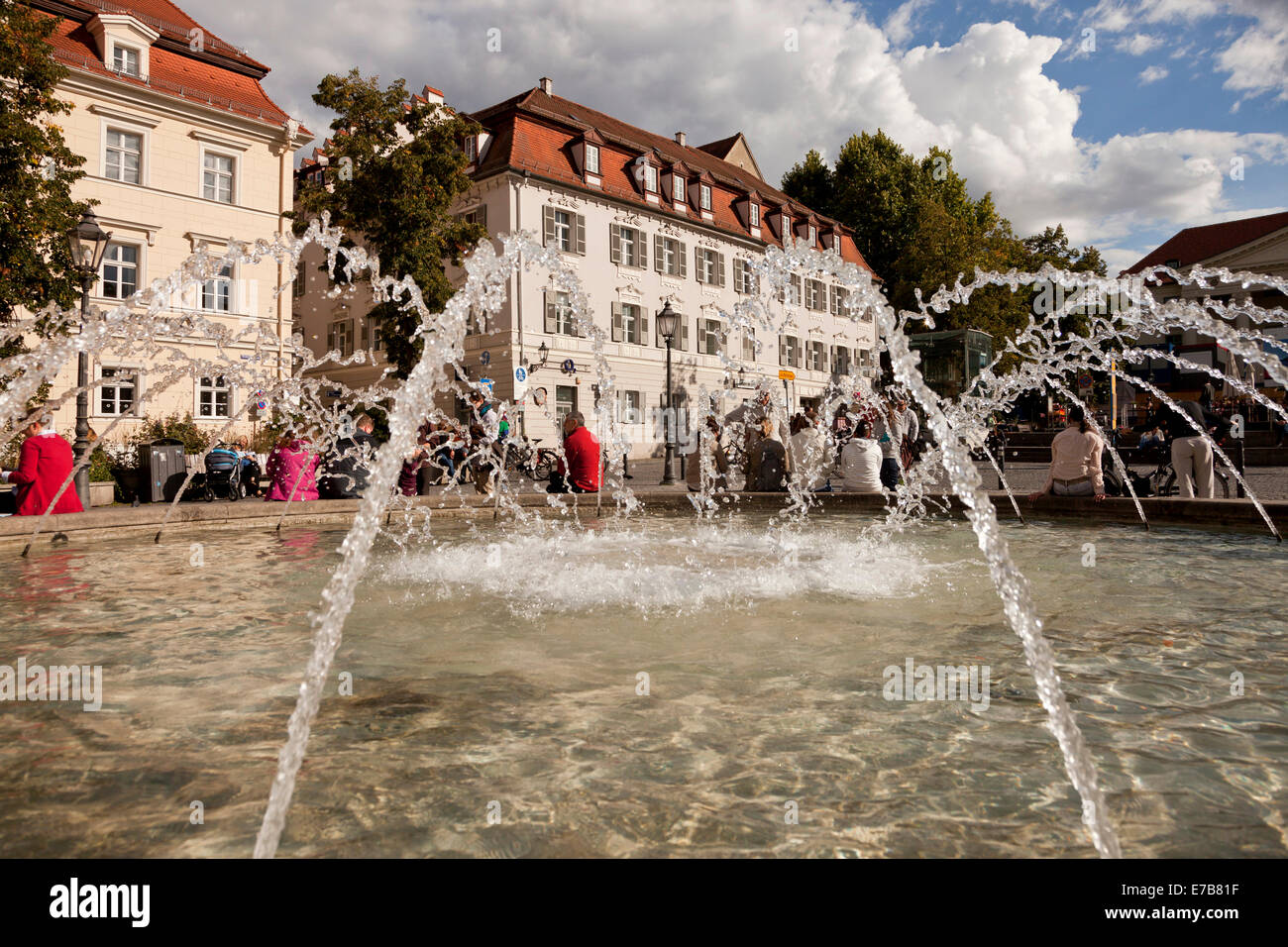 fountain at Bismarckplatz in Regensburg, Bavaria, Germany, Europe Stock Photo