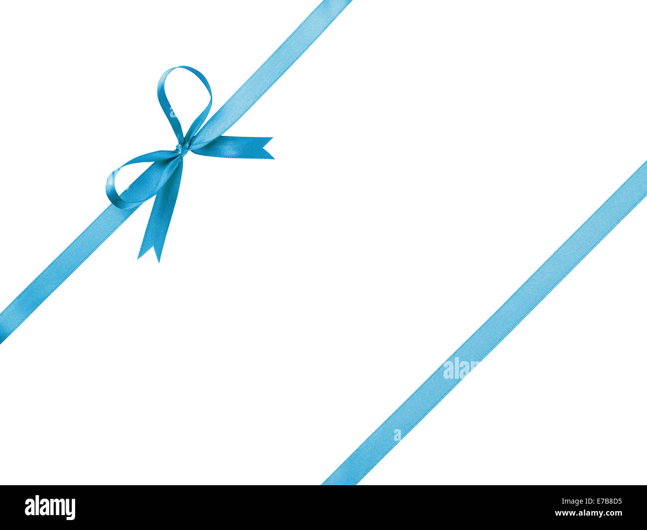 blue thin ribbon with bow composition, isolated on white Stock Photo