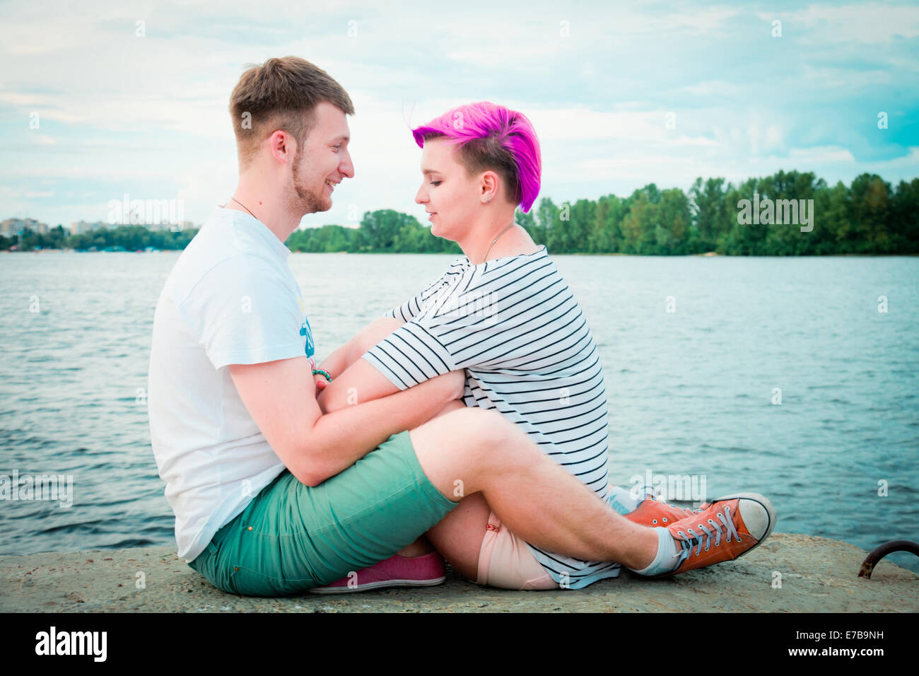 Woman man hug smile in love hi-res stock photography and images - Alamy