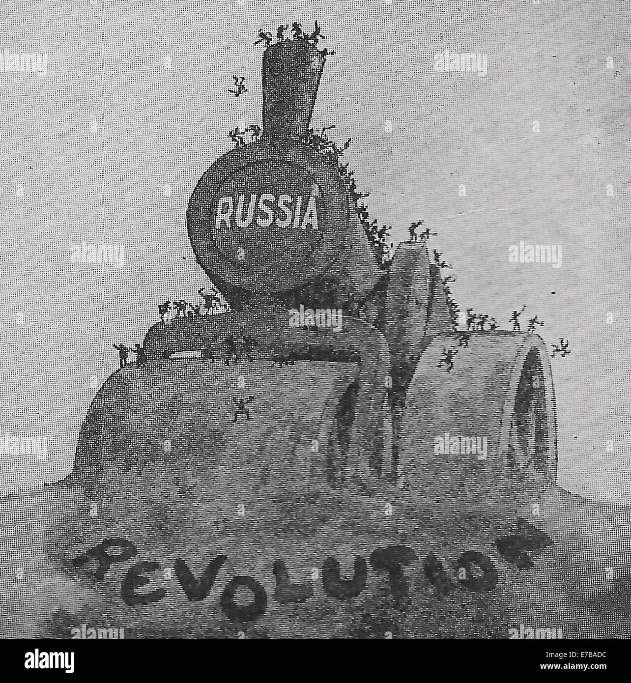 Political Cartoon - January 1918 Stuck in the Mud - The Russian Revolution unable to steamroll ahead Stock Photo