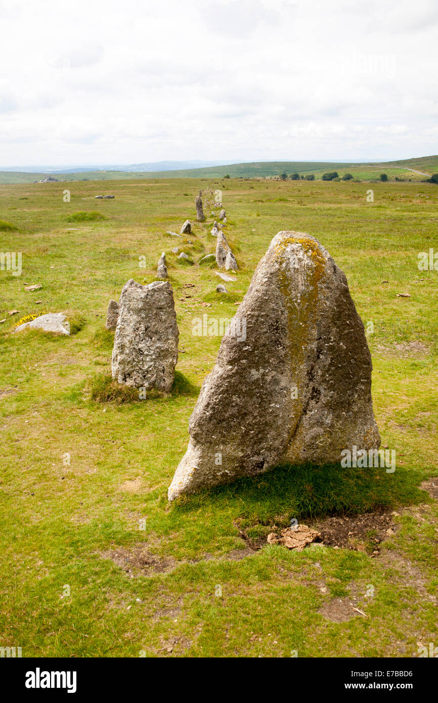 Avenue of standing at merrivale ceremonial complex dartmoor national