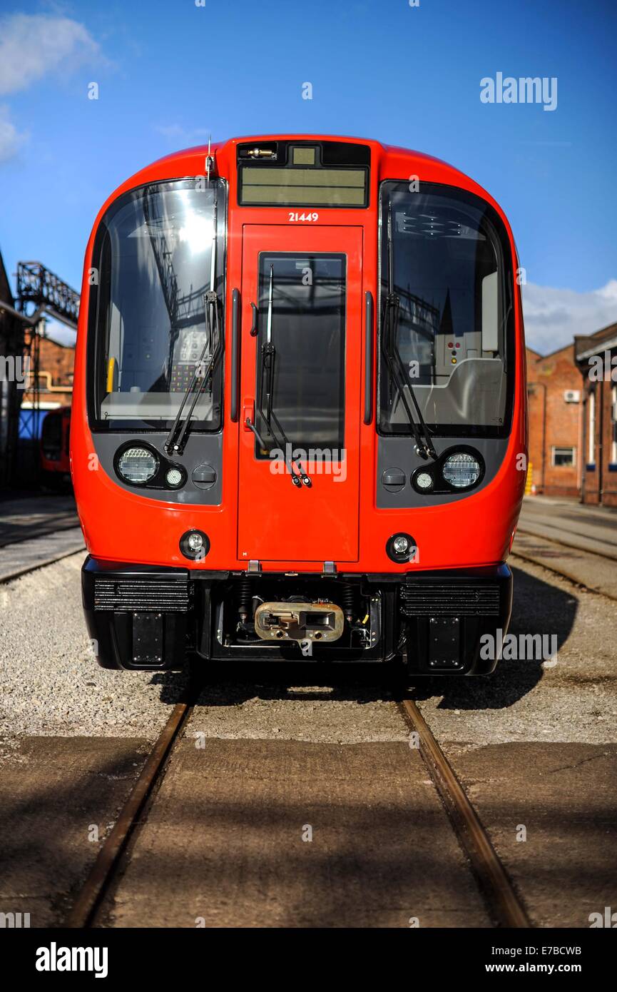 An assembled London Underground train is seen at the Bombardier Construction yard in Derby, England. Stock Photo