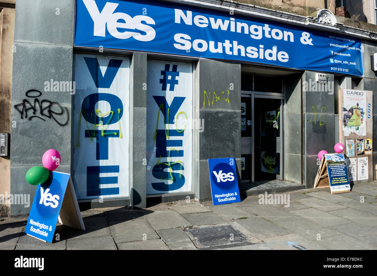 Nazi graffiti defacing the Newington and Southside Yes Campaign Scottish Independence premises Edinburgh Stock Photo
