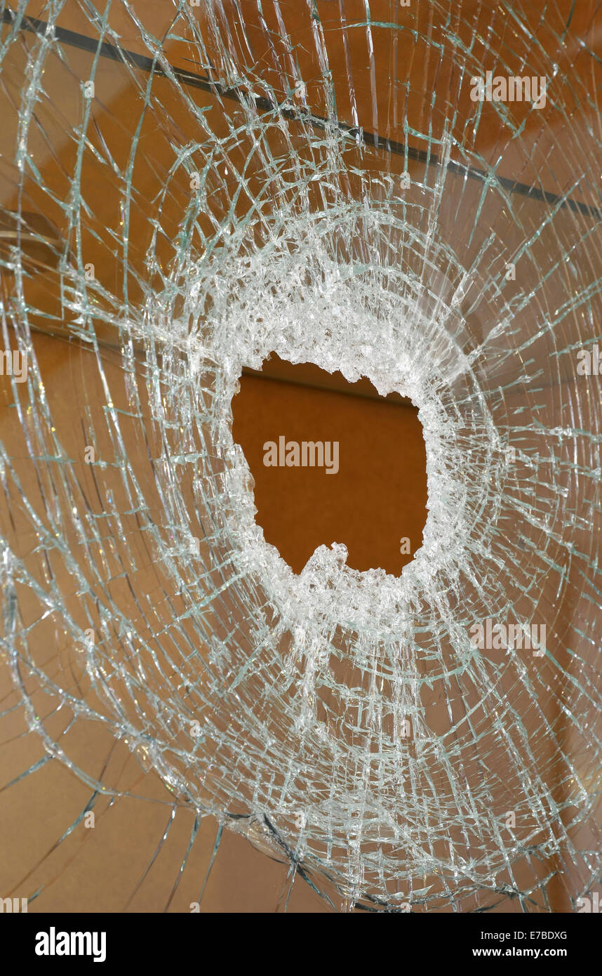 Vandalism, smashed pane of glass of a display cabinet, Germany Stock Photo