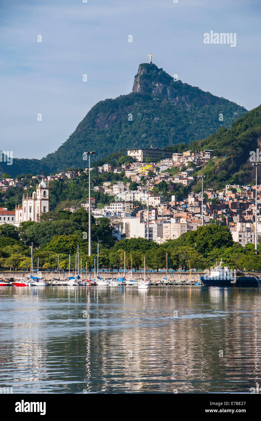 Christ the Redeemer statue with Rio de Janeiro at the front, Rio de Janeiro, Brazil Stock Photo