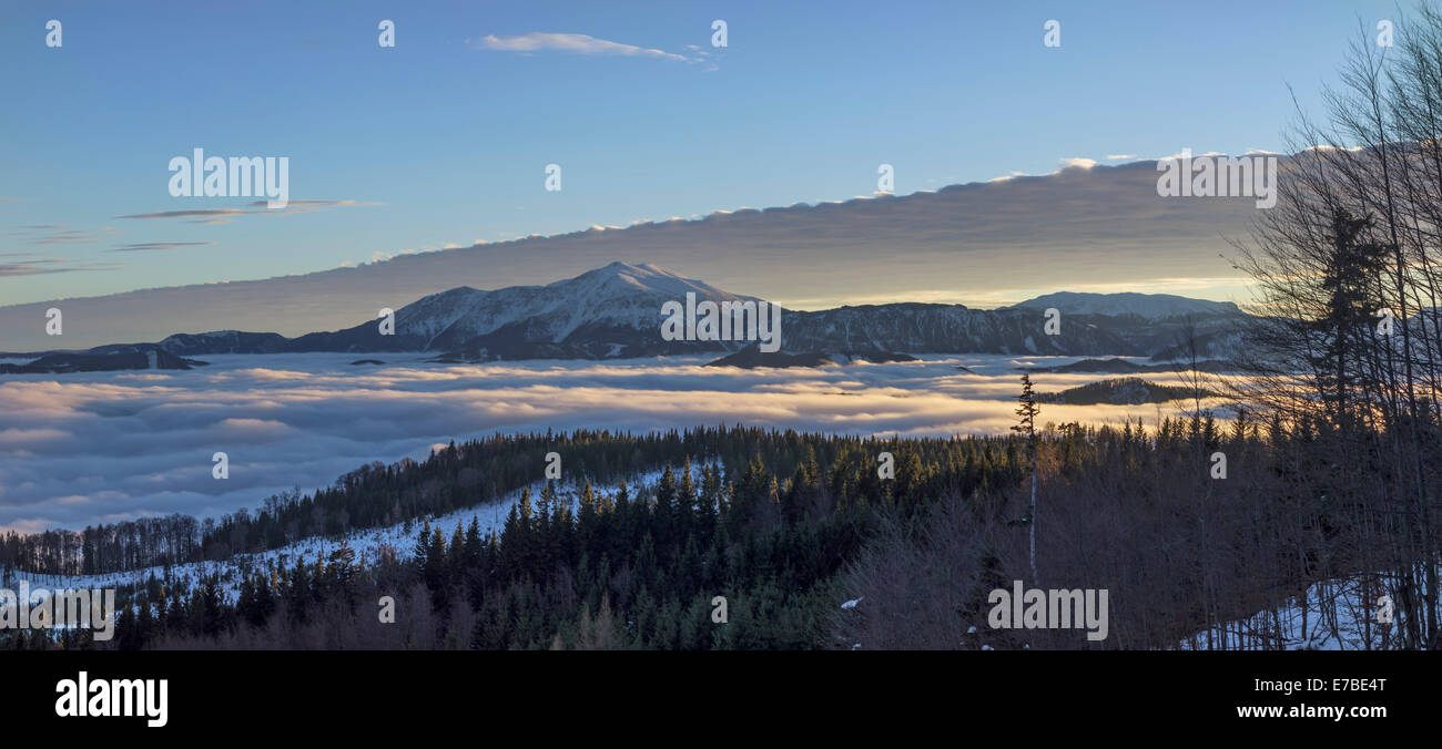 Schneeberg Mountain and the Schneealm alpine pasture, sunset, Thal, Pernitz, Lower Austria, Austria Stock Photo