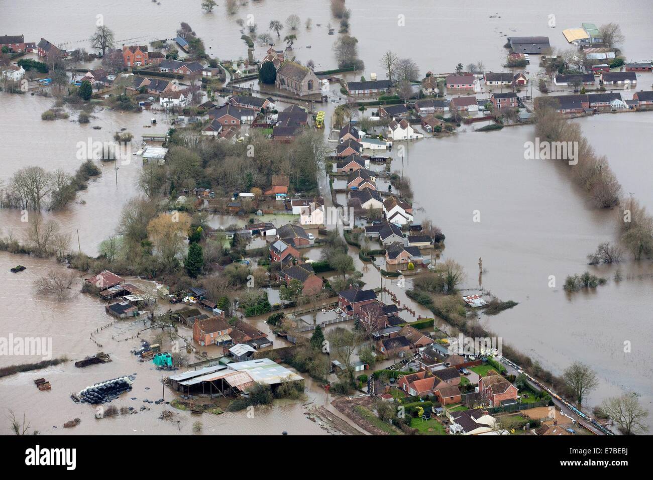 Aerial views of Moorland, on the flooded Somerset Levels. Stock Photo