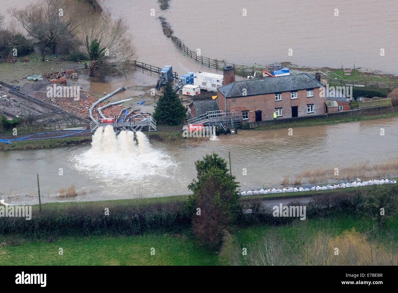 Aerial views of Burrowbridge on the flooded Somerset Levels Stock Photo