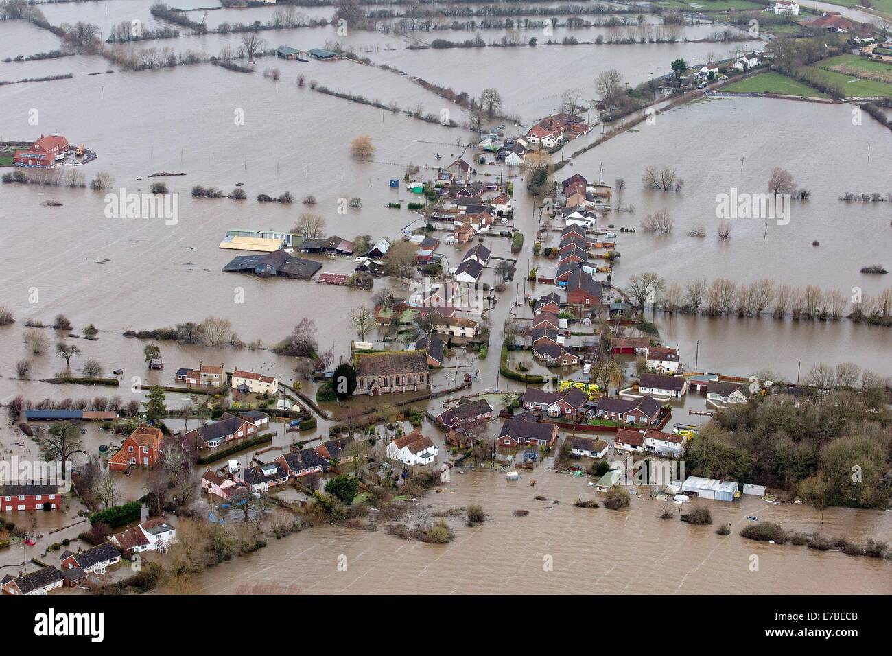 The flooded village of Moorland, Somerset. Where all but a handful of