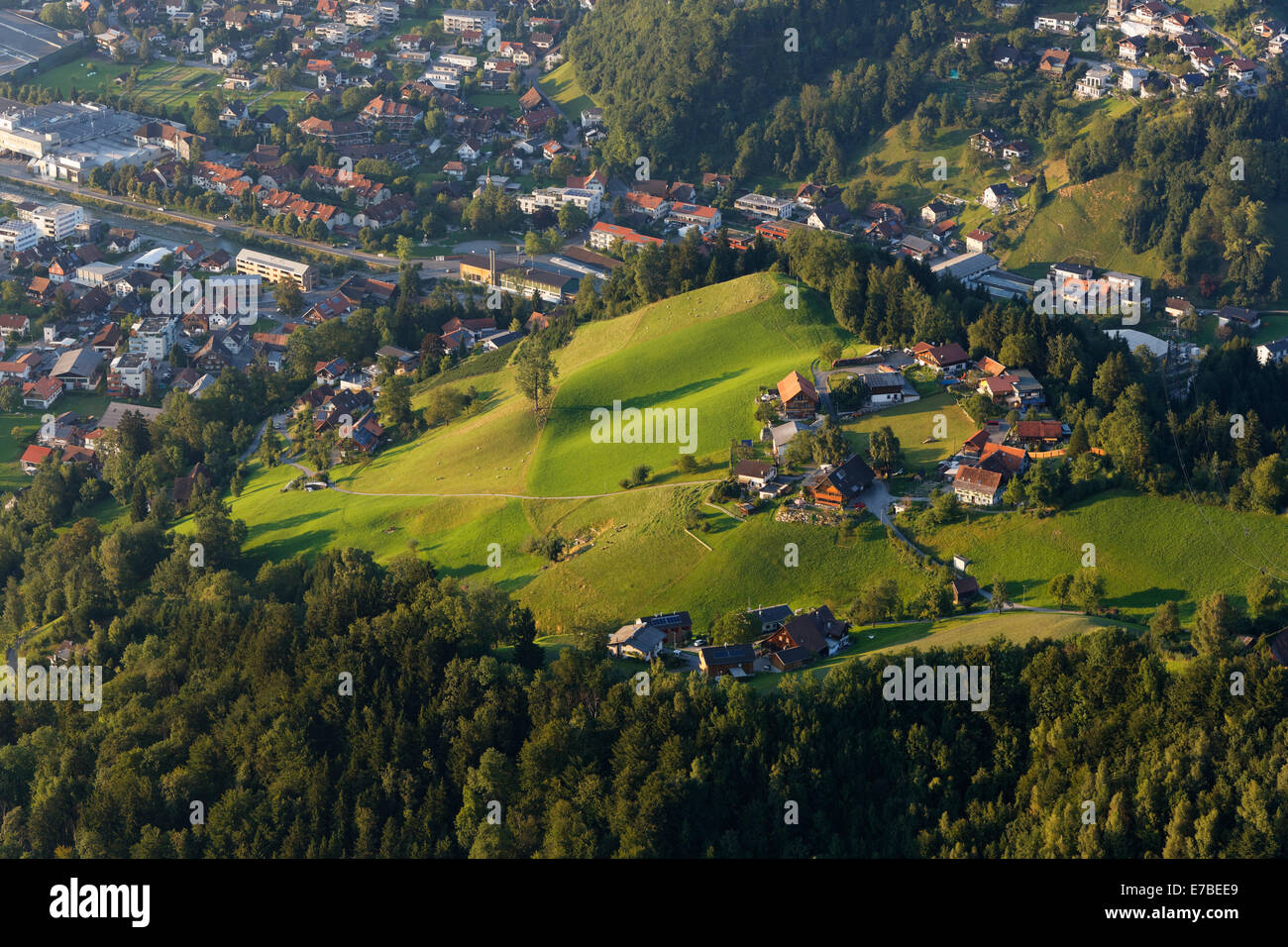 Bürgle, a settlement on the outskirts of Dornbirn, seen from Karren mountain, Dornbirn, Vorarlberg, Rhine Valley, Austria Stock Photo