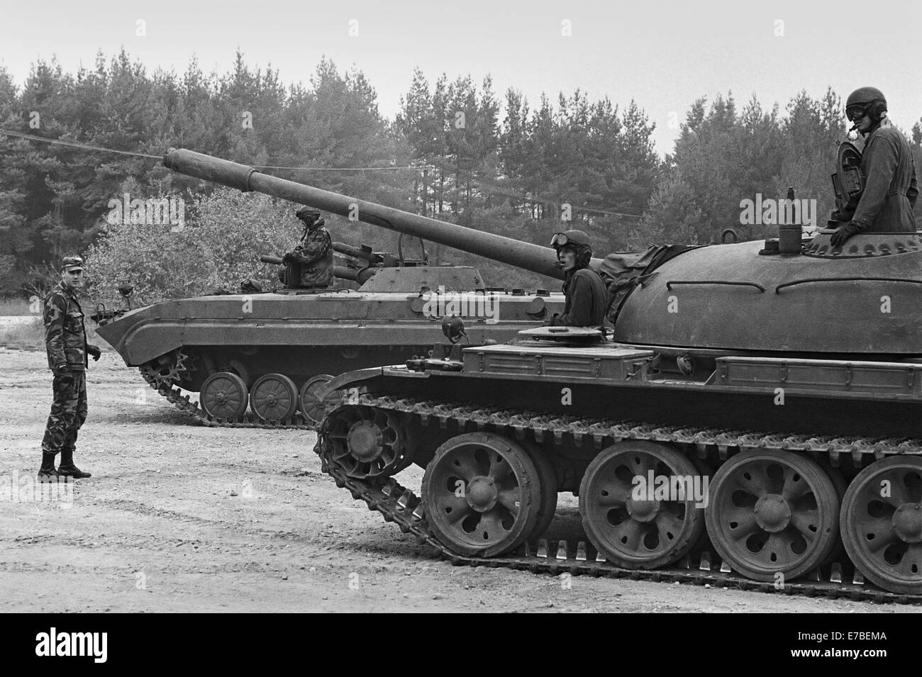 U.S.Army in Germany, Foreign Materials Training Detachment (FMTD) at Grafenwoehr training area, BMP and T 55 Soviet tanks Stock Photo