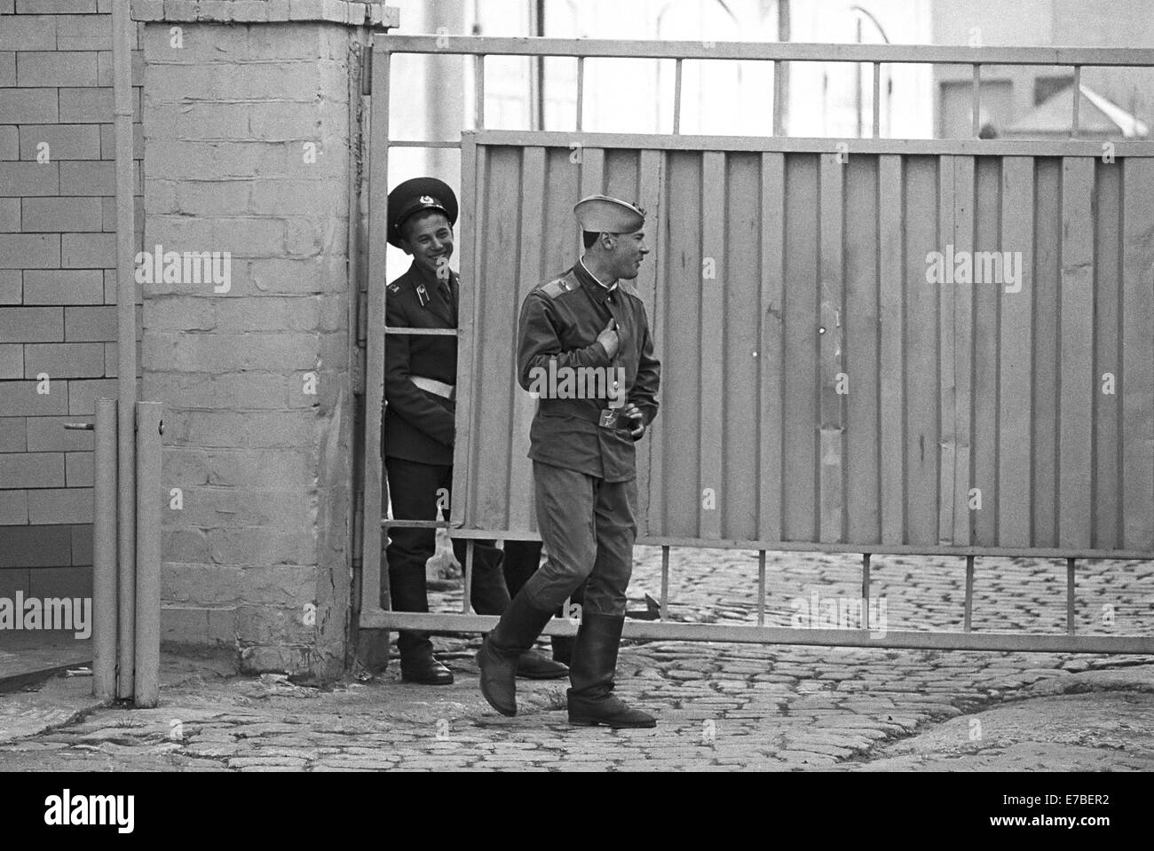 soldiers of  Soviet Red Army in  Riesa town (German Democratic Republic), May 1991. Stock Photo