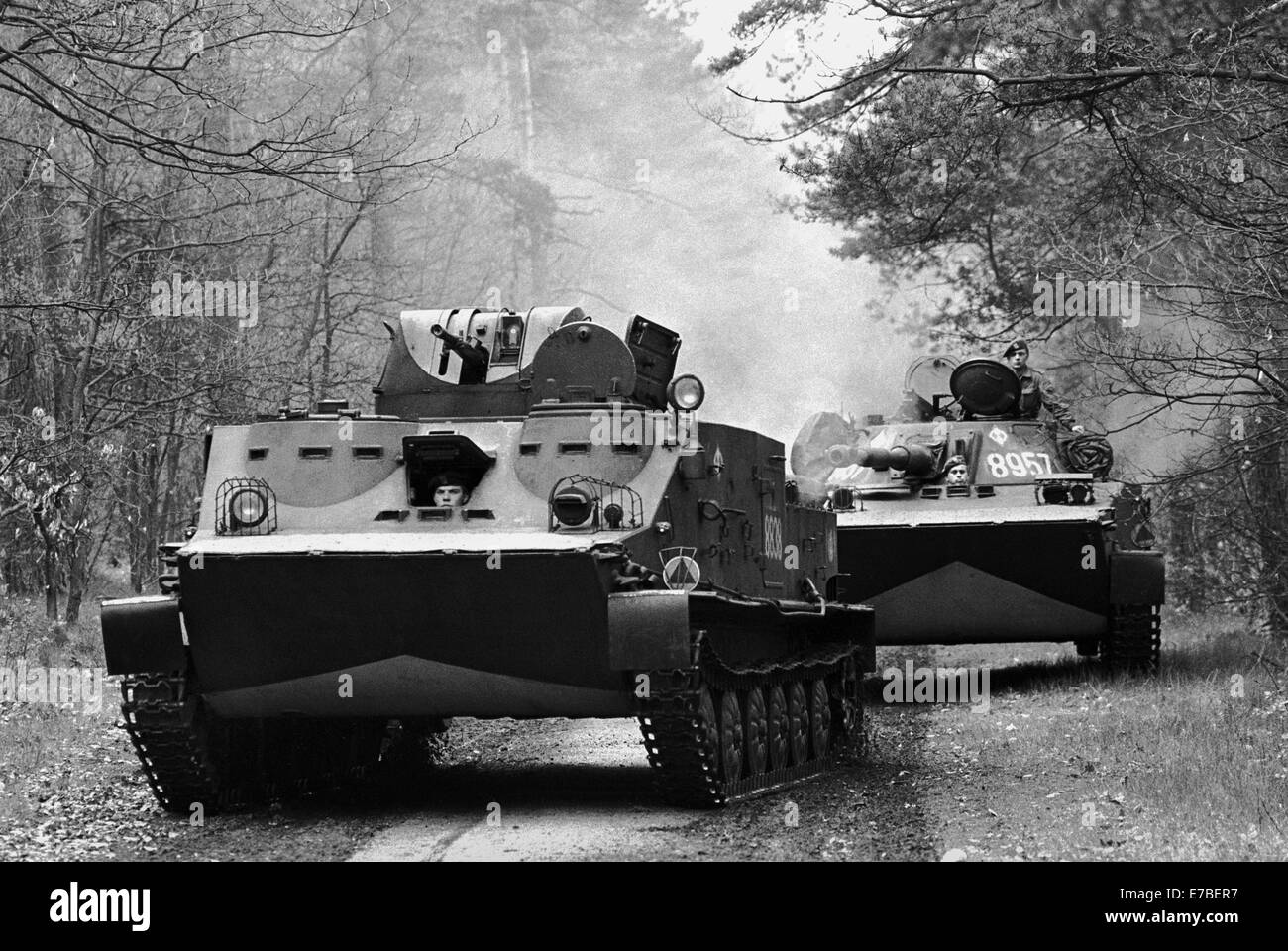 Polish army, amphibious infantry division of Lebork, armored vehicles OT-62 and PT-76 (May 1991) Stock Photo