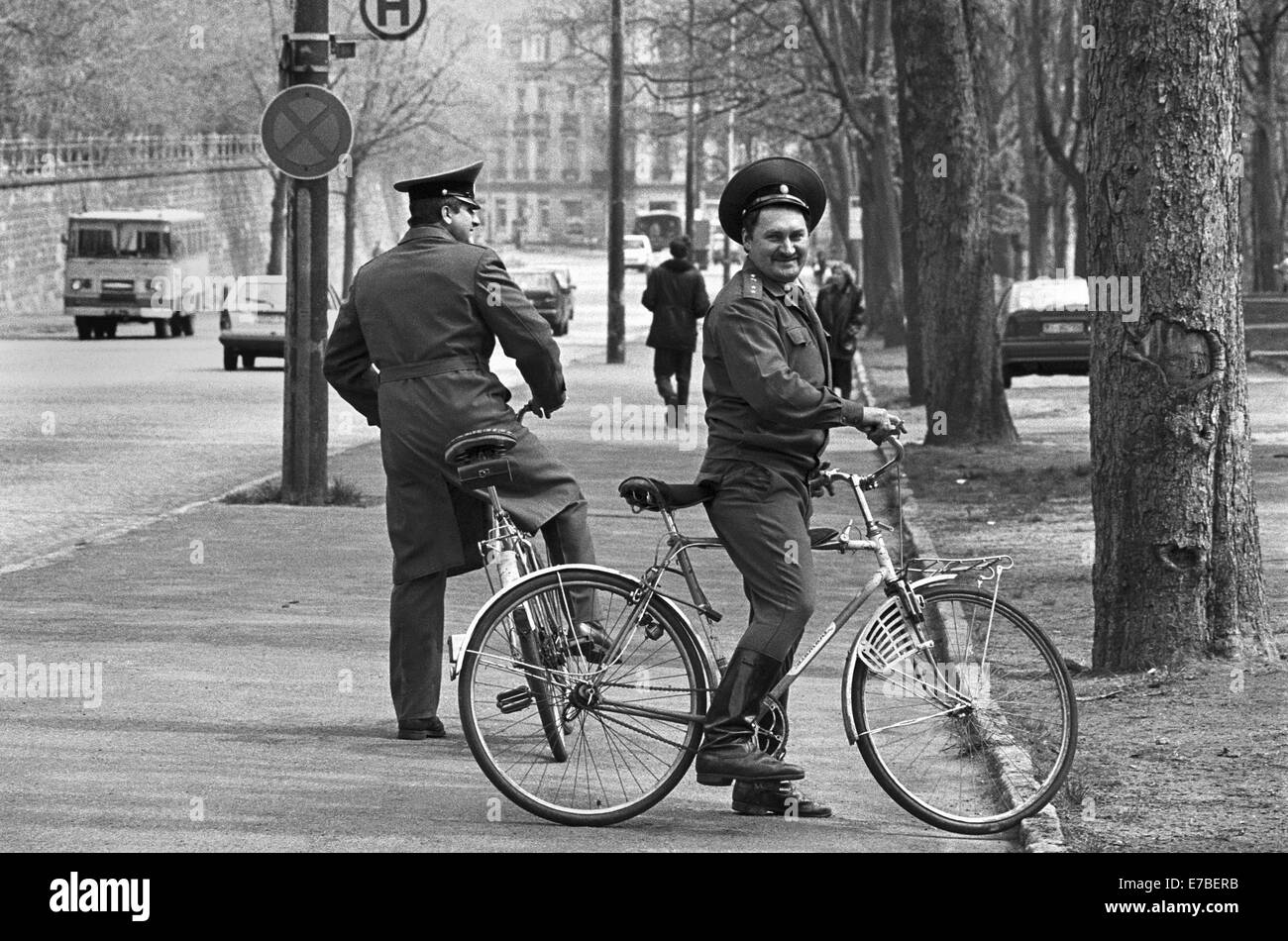 soldiers of  Soviet Red Army in  Riesa town (German Democratic Republic), May 1991. Stock Photo