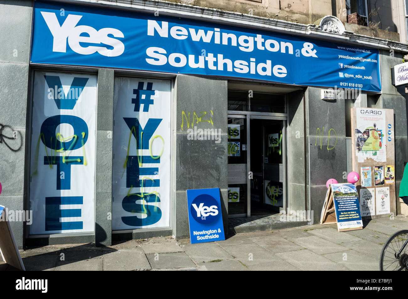 Nazi graffiti defacing the Newington and Southside Yes Campaign Scottish Independence premises Newington, Edinburgh Stock Photo