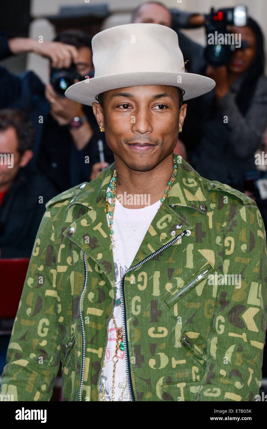 Pharrell Williams arrives at the GQ Men of the Year Awards on 02/09/2014 at Royal Opera House, London. Persons pictured: Pharrell Williams. Picture by Julie Edwards Stock Photo