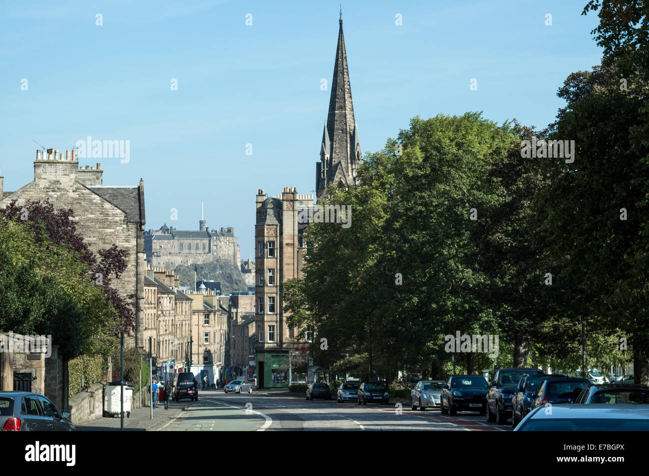 Street view of Bruntsfield Place looking towards Edinburgh Castle Stock Photo Alamy