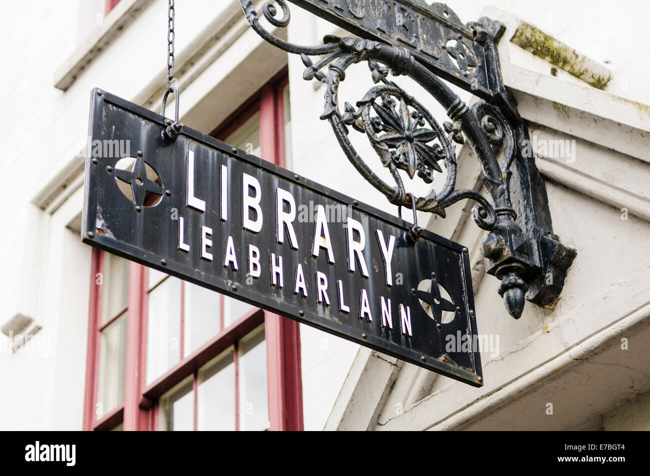 Sign at an Irish state library (Leabharlann) Stock Photo