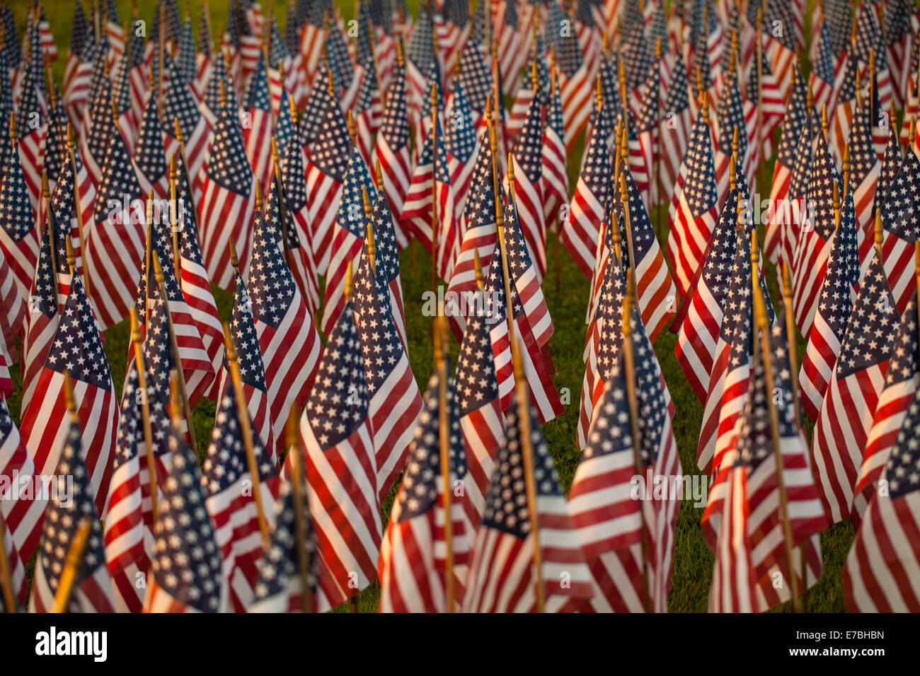 A US flag display in a cemetery in Strasburg, PA Stock Photo
