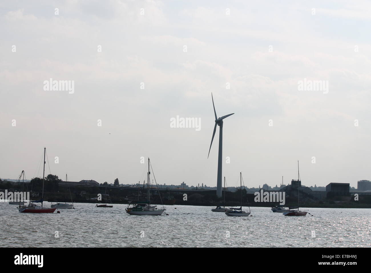Wind Turbine, Boats Thames, UK Stock Photo Alamy