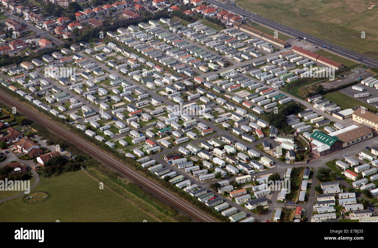 aerial view of caravans at a coastal resort in North Wales, UK Stock Photo