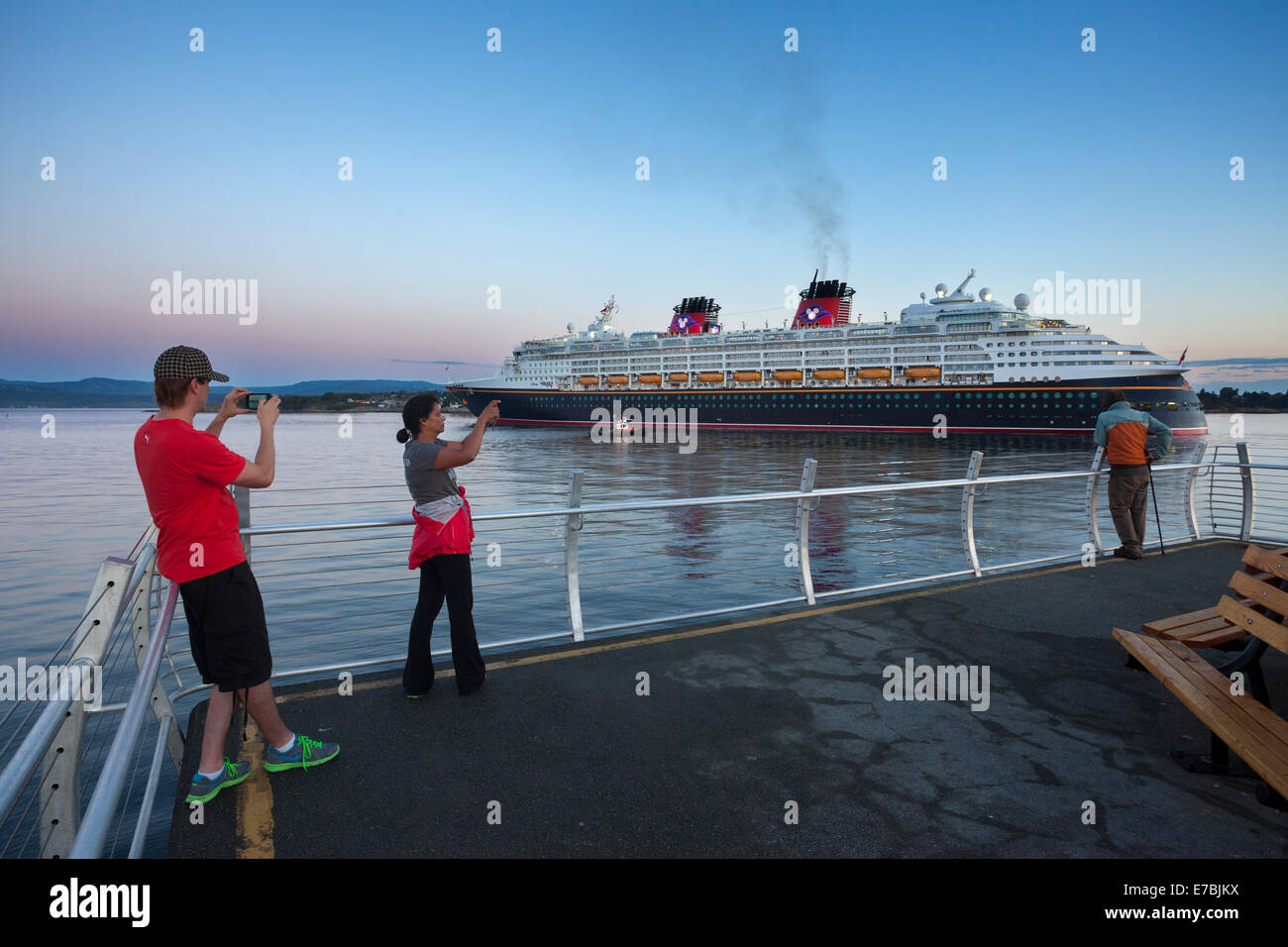 Cruise ship Disney Wonder arrival at Ogden Point breakwater-Victoria, British Columbia, Canada. Stock Photo
